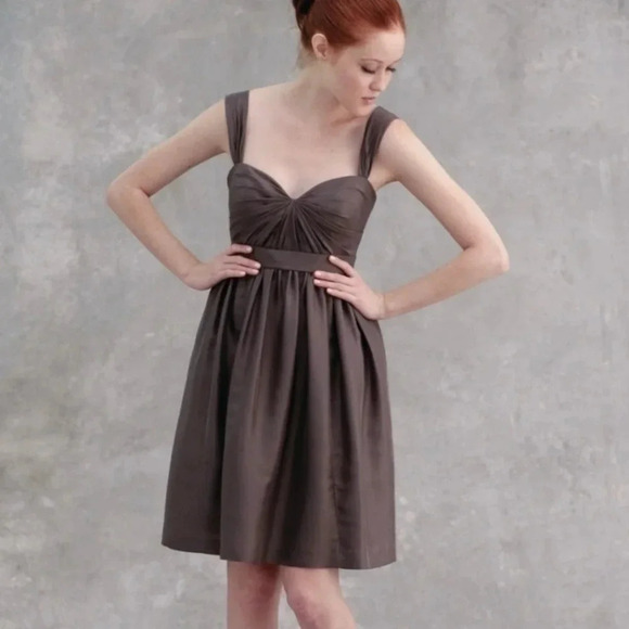 Jenny Yoo Collection Trudy Dupioni Silk Cocktail Dress Gray Size 8 Wedding Guest - Picture 1 of 14